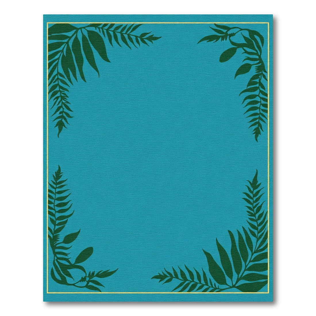 Teal Fern Leaf Corner Frame Rug
