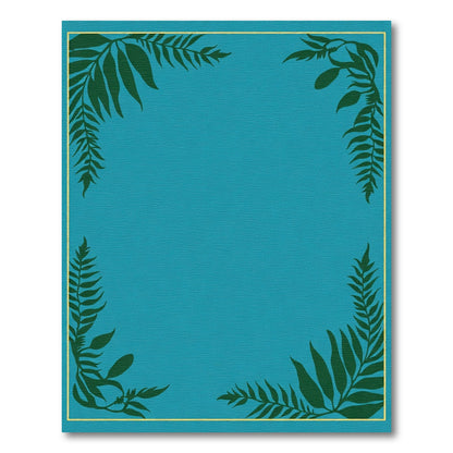 Teal Fern Leaf Corner Frame Rug