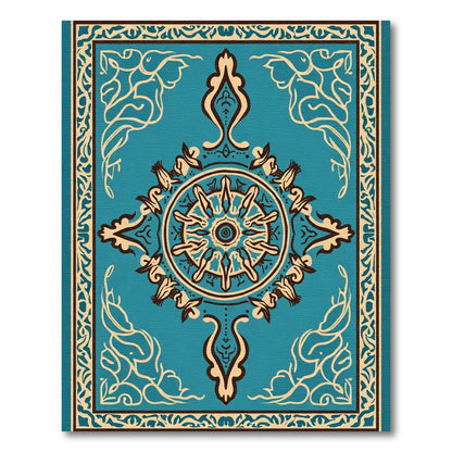 Turquoise Ivory Intricate Medallion Border Rug