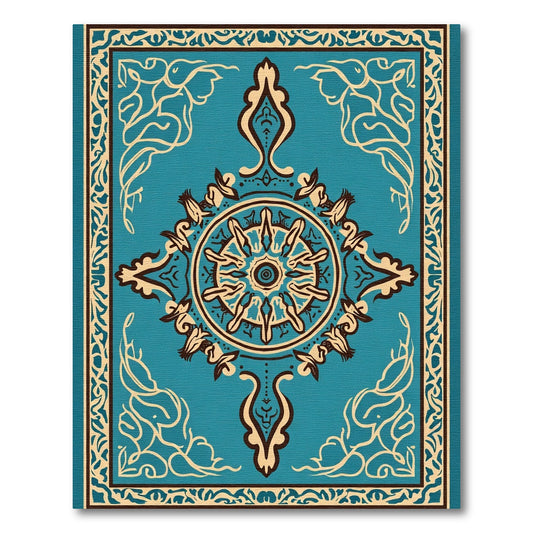 Turquoise Ivory Intricate Medallion Border Rug