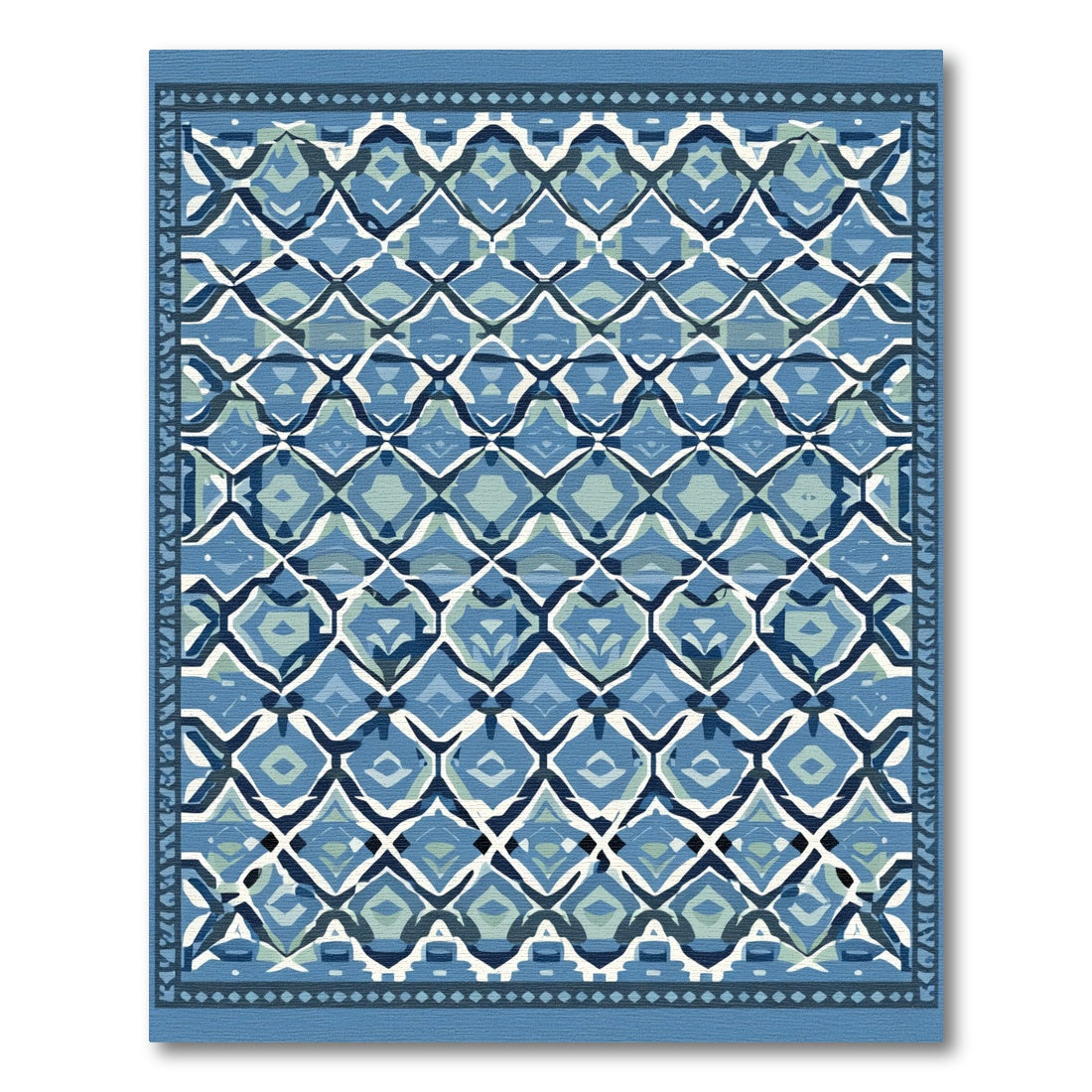 Deep Blue Geometric Diamond Medallion Rug