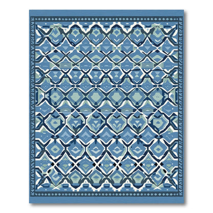Deep Blue Geometric Diamond Medallion Rug