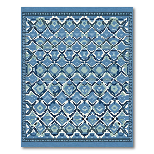 Deep Blue Geometric Diamond Medallion Rug