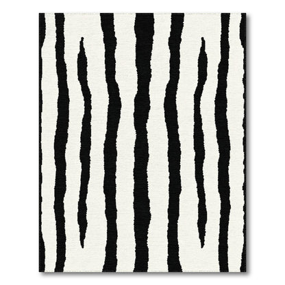 Bold Black White Abstract Striped Area Rug