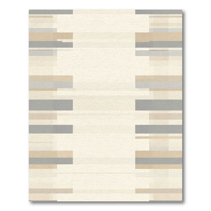 Neutral Beige Gray Block Stripe Rectangles Rug