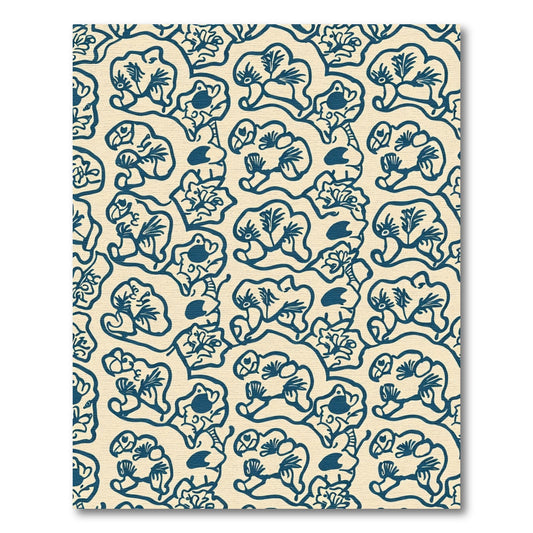 Navy Blue Floral Whimsical Composition Rug