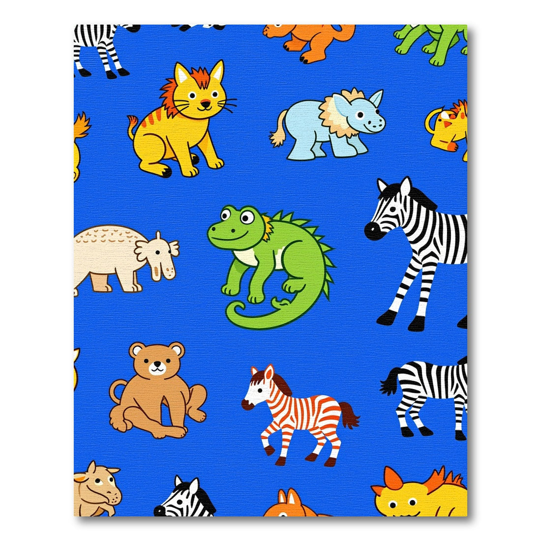 Whimsical Blue Zoo Animal Medley Rug