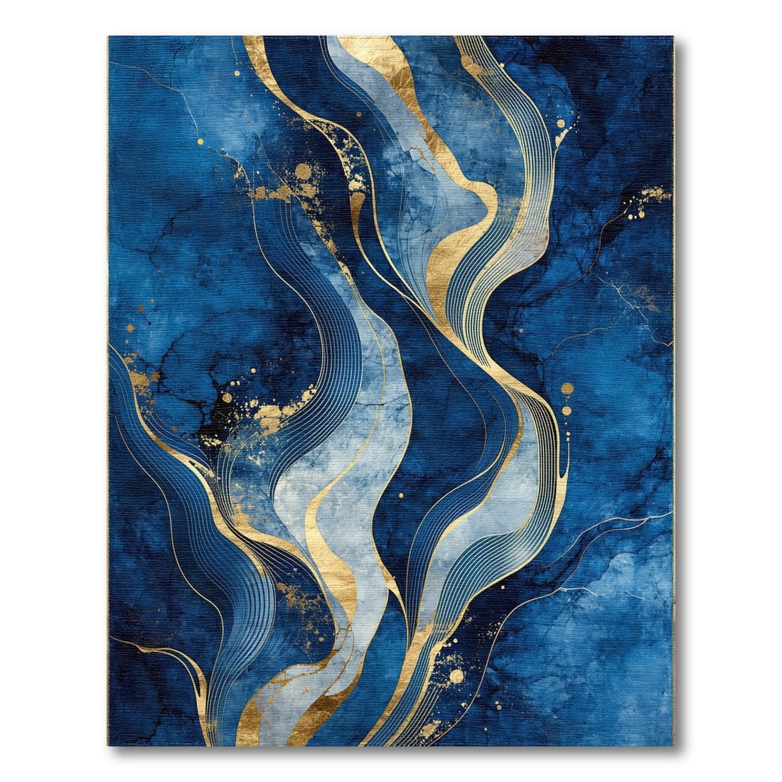 Navy Gold Flowing Waves Rug