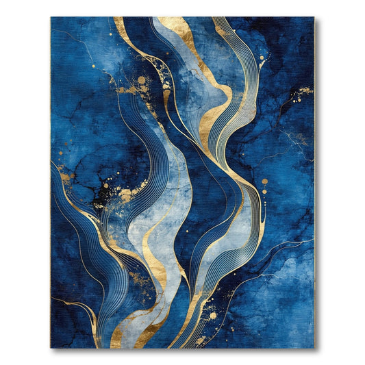Navy Gold Flowing Waves Rug