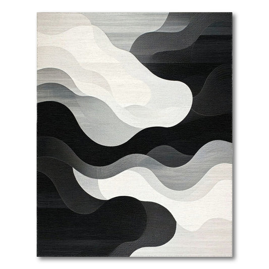 Black and White Wave Black White Abstract Wave Area Rug