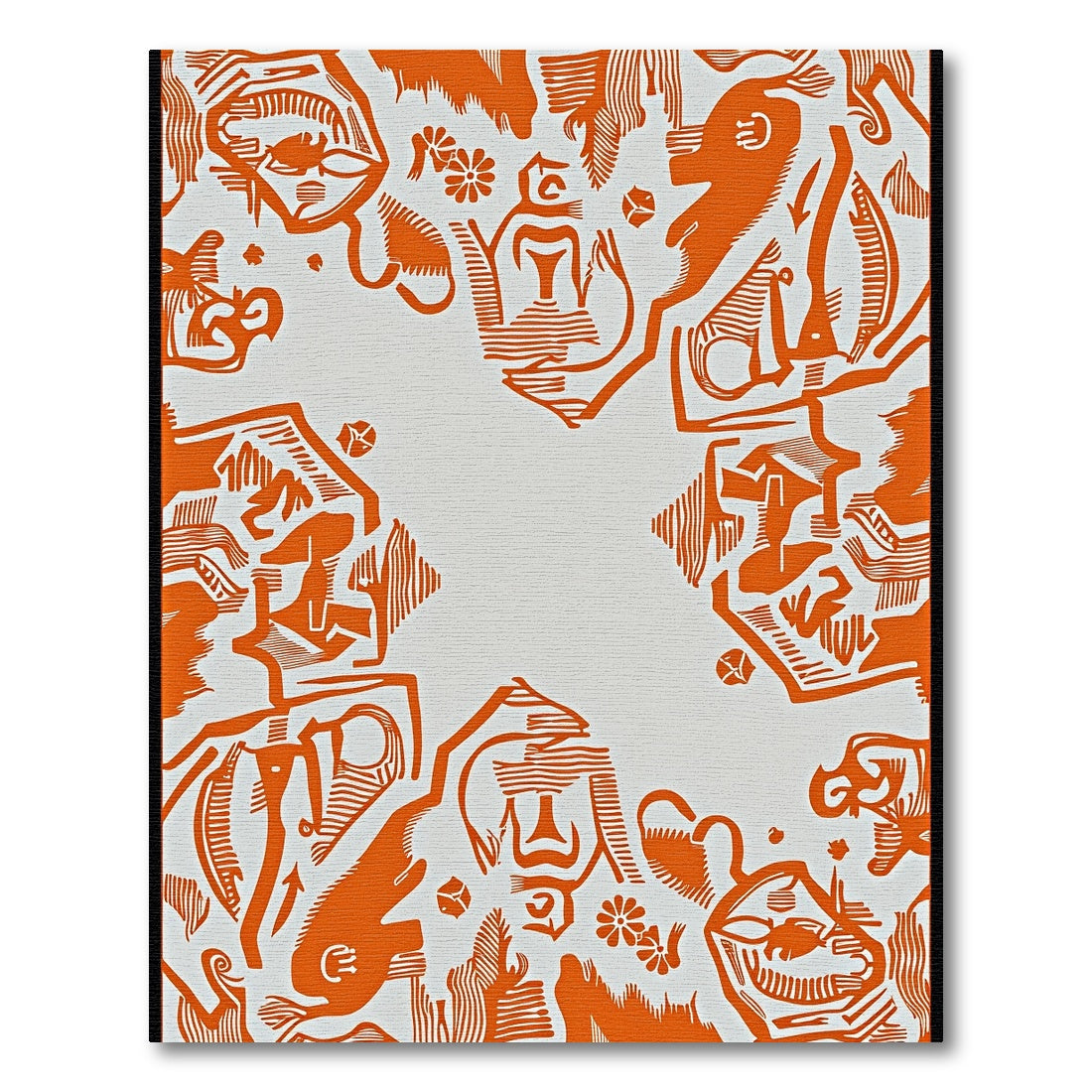 Orange Abstract Figures Folk Art Rug