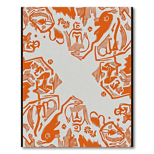 Orange Abstract Figures Folk Art Rug
