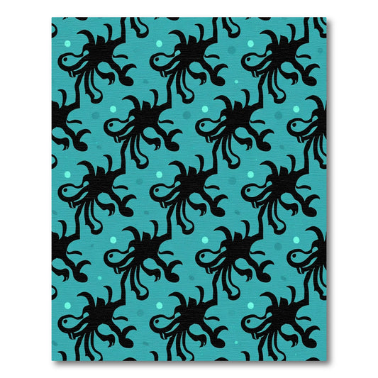 Teal Black Tentacle Aquatic Creature Rug