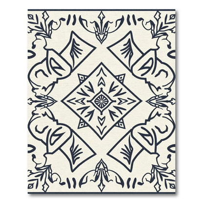 Cream and Navy Floral Diamond Medallion Rug