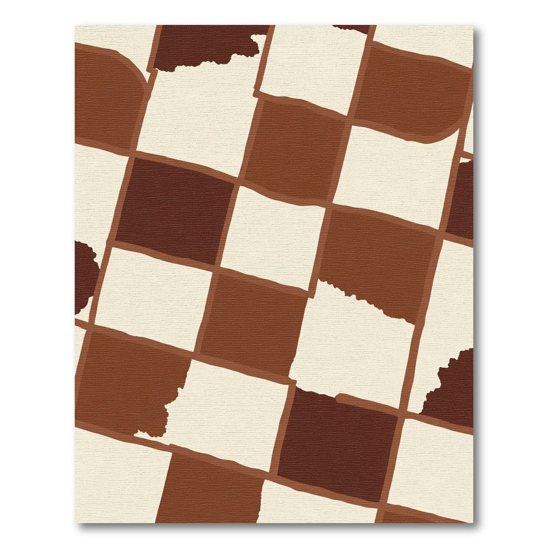Brown Cream Checkerboard Square Rug