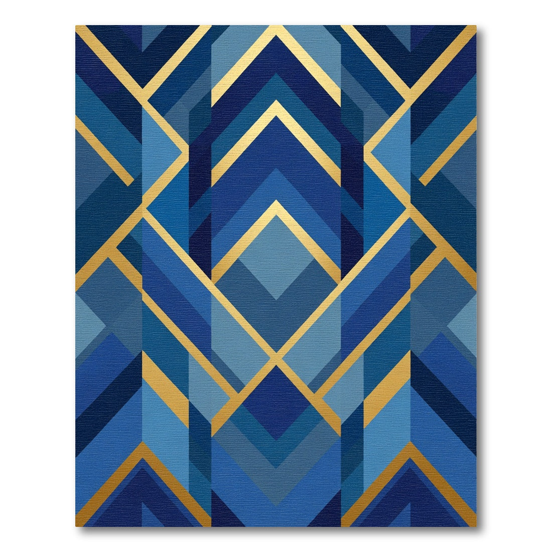 Art Deco Blue Geometric Gold Accents Rug