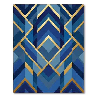 Art Deco Blue Geometric Gold Accents Rug