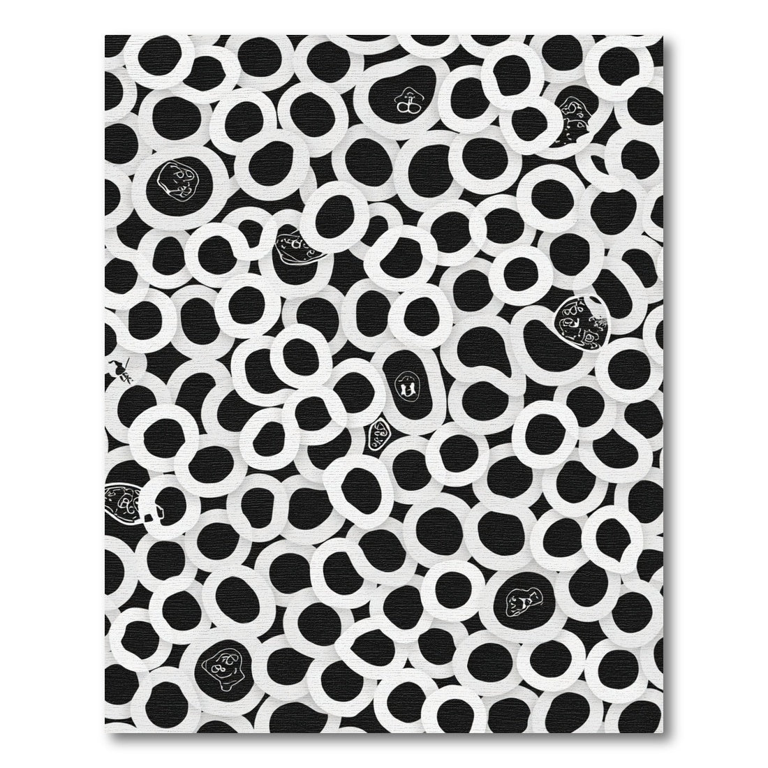 Whimsical Black White Organic Shape Medley Rug