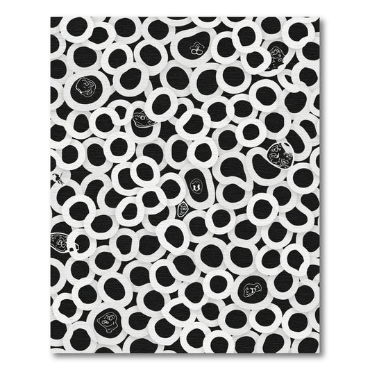 Whimsical Black White Organic Shape Medley Rug