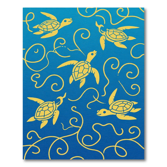 Yellow Sea Turtle Swirl Blue Ocean Rug