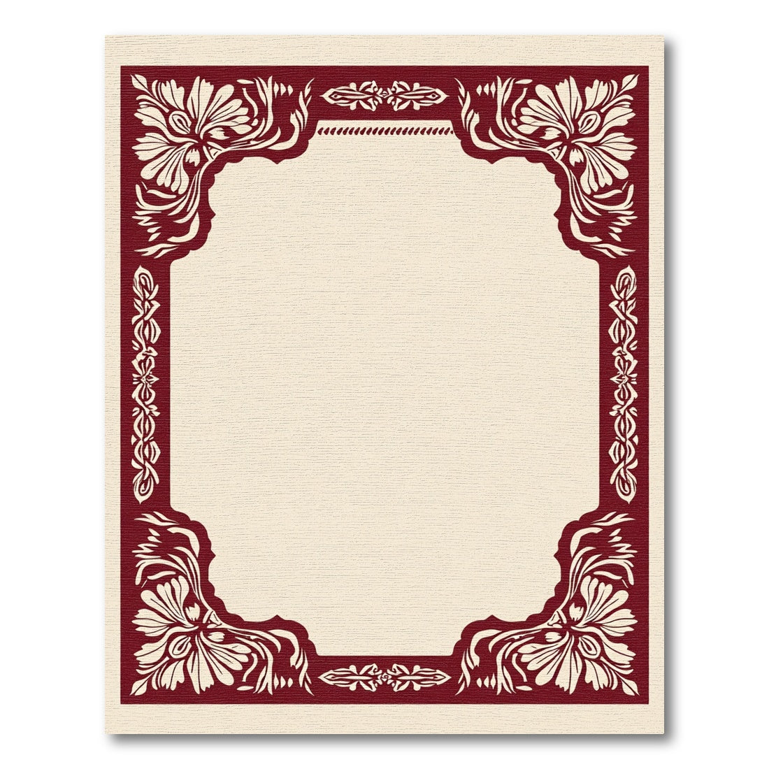 Crimson Floral Scrollwork Frame Rug