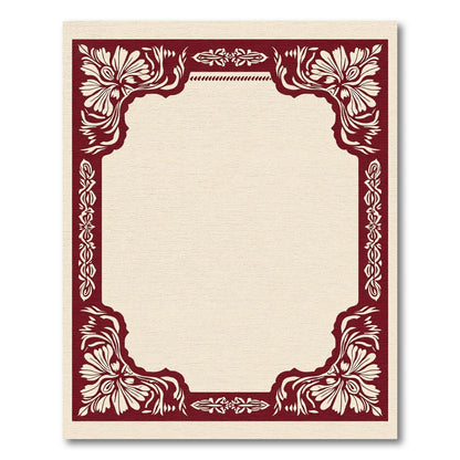Crimson Floral Scrollwork Frame Rug