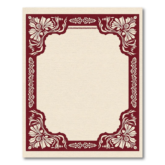 Crimson Floral Scrollwork Frame Rug