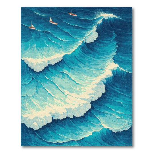 Navy Foamy Waves Sailboats Rug