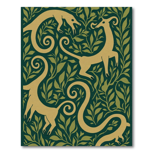 Golden Creatures Amidst Green Foliage Rug