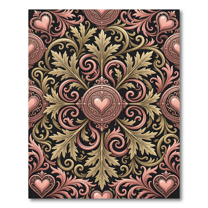Rose Gold Heart Flourish Damask Rug