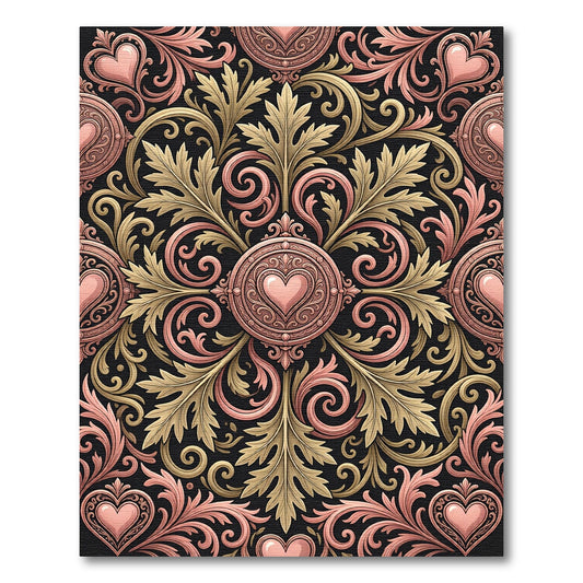 Rose Gold Heart Flourish Damask Rug