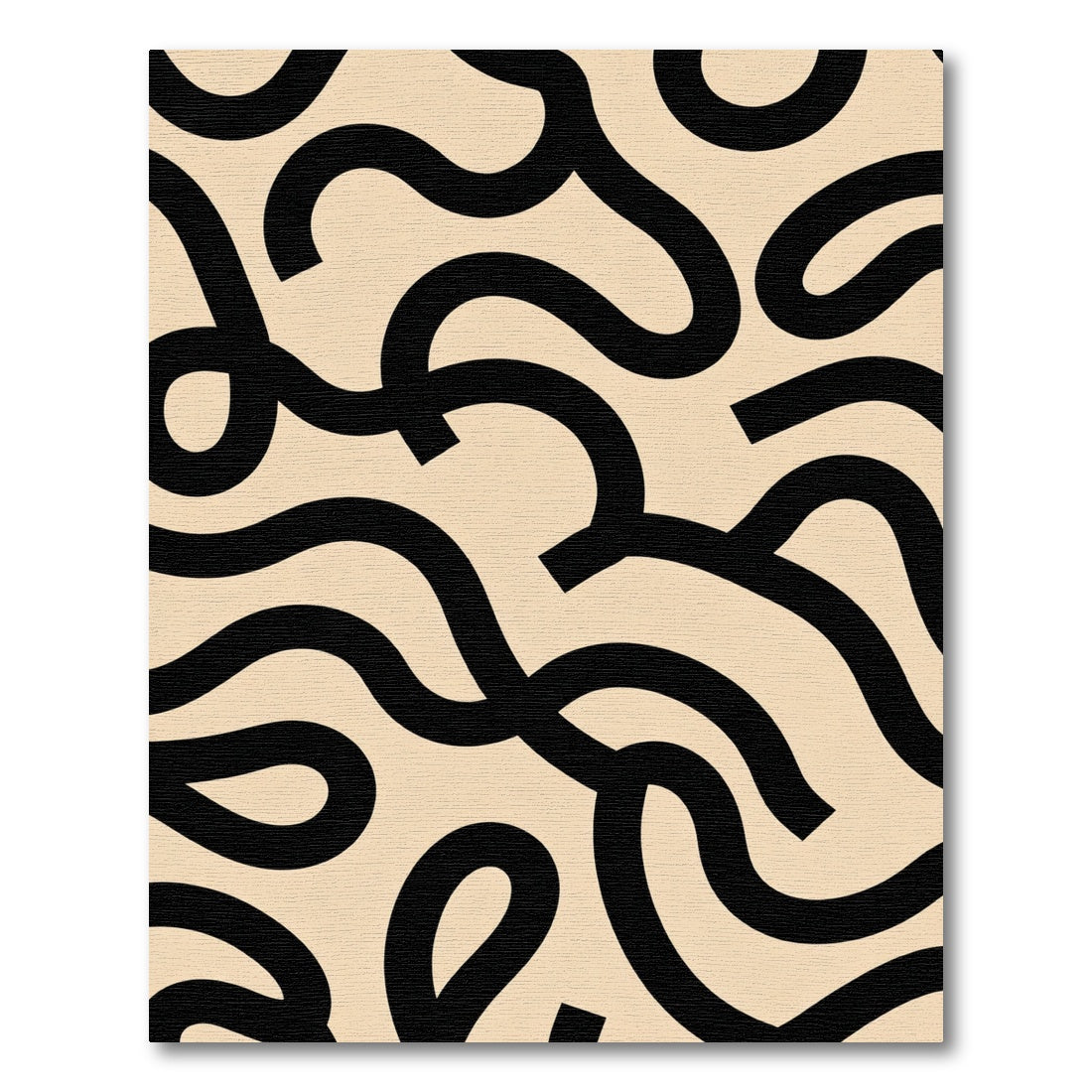 Black Wavy Lines Abstract Cream Rug