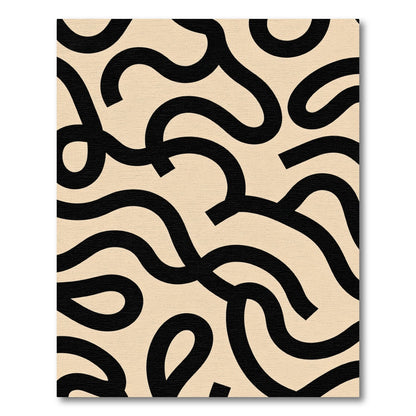 Black Wavy Lines Abstract Cream Rug