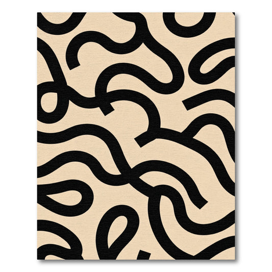 Black Wavy Lines Abstract Cream Rug