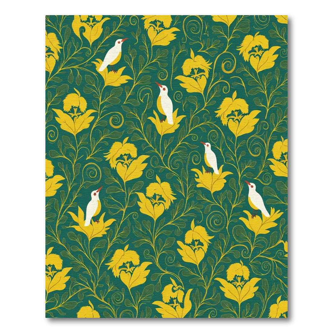 Emerald And Gold Floral Bird Garden Rug