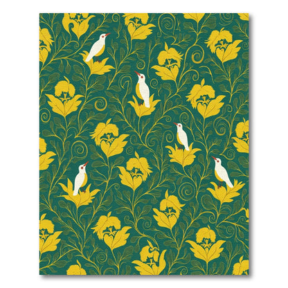 Emerald And Gold Floral Bird Garden Rug