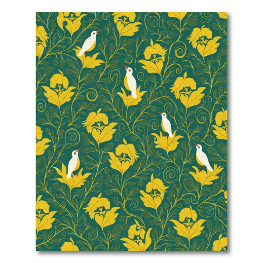 Emerald And Gold Floral Bird Garden Rug