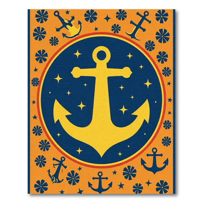 Navy Yellow Anchor Nautical Stars Rug
