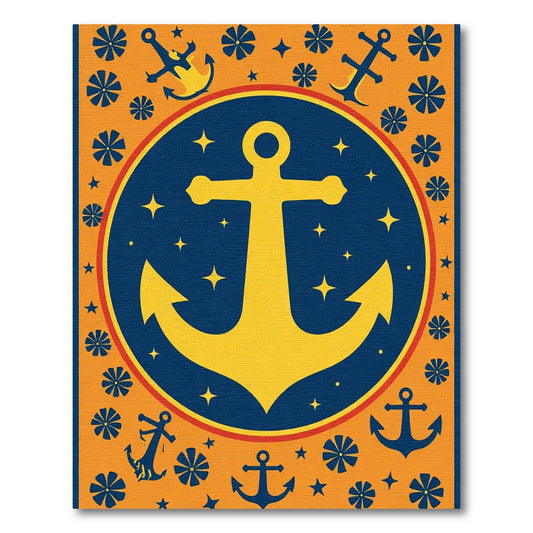 Navy Yellow Anchor Nautical Stars Rug