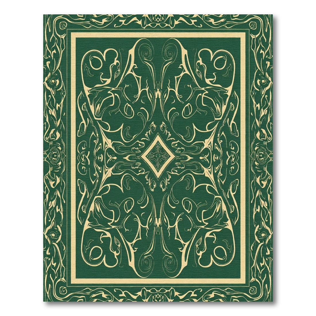 Dark Emerald Cream Arabesque Scroll Rug