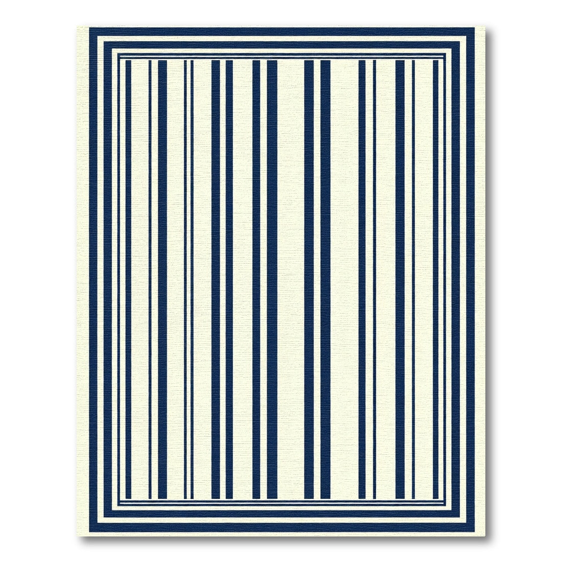 Elegant Navy Vertical Stripe Border Rug