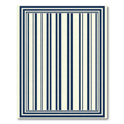 Elegant Navy Vertical Stripe Border Rug