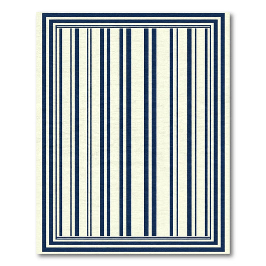 Elegant Navy Vertical Stripe Border Rug