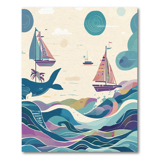 Coastal Sailboat Ocean Wave Nautical Rug