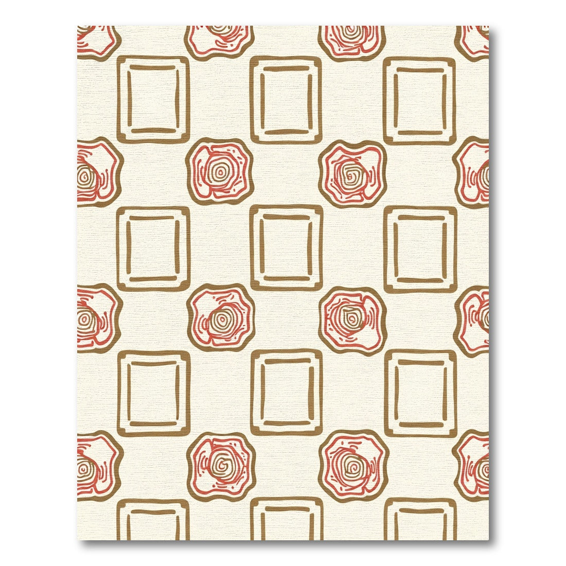 Cream and Red Square Rose Collage Rug
