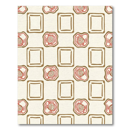 Cream and Red Square Rose Collage Rug