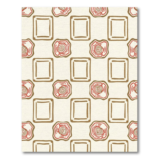 Cream and Red Square Rose Collage Rug