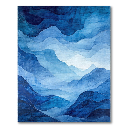 Layered Blue Watercolor Waves Rug