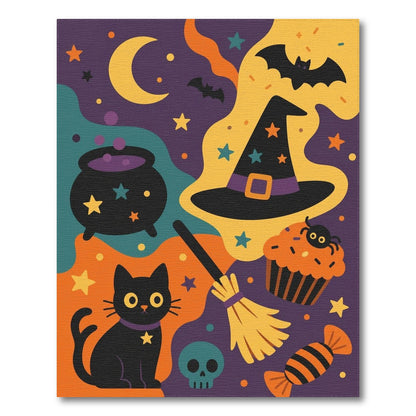 Halloween Black Cat Witch Hat Kids Cartoon Rug