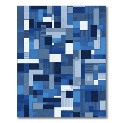 Deep Blue Geometric Block Collage Rug